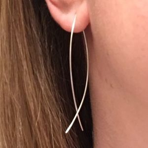 Silver Fish Shape Threader Wire Hoop Earrings New